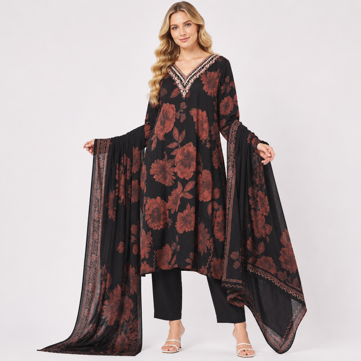 v neck printe suit