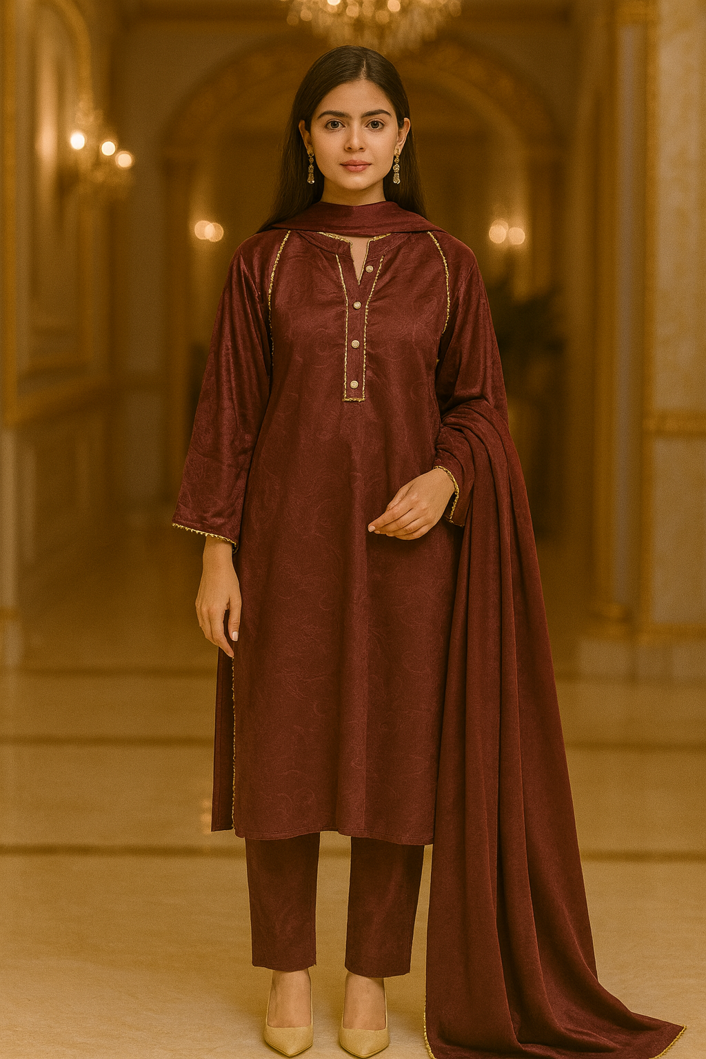 Velvet suit with straight pent Free size till to 2xl