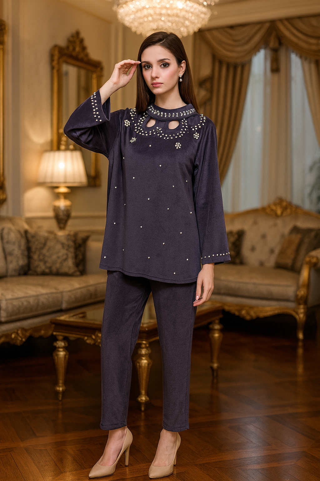 Cut work neck studed free size till to 4xl