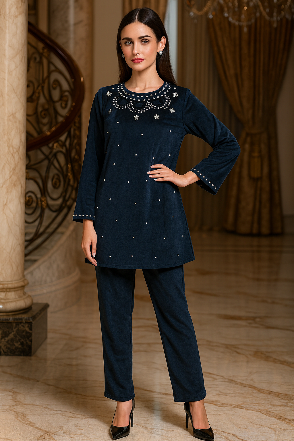 Cut work neck studed free size till to 4xl