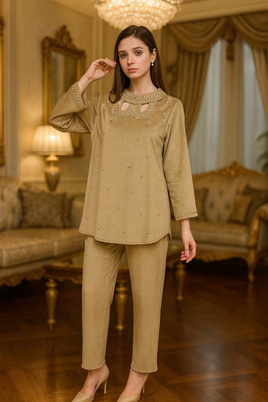 Cut work neck studed free size till to 4xl