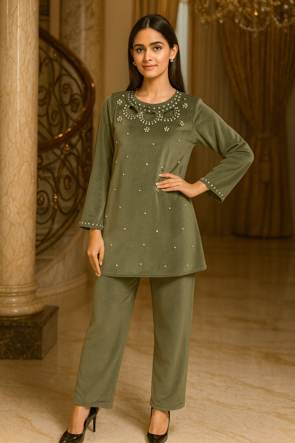 Cut work neck studed free size till to 4xl