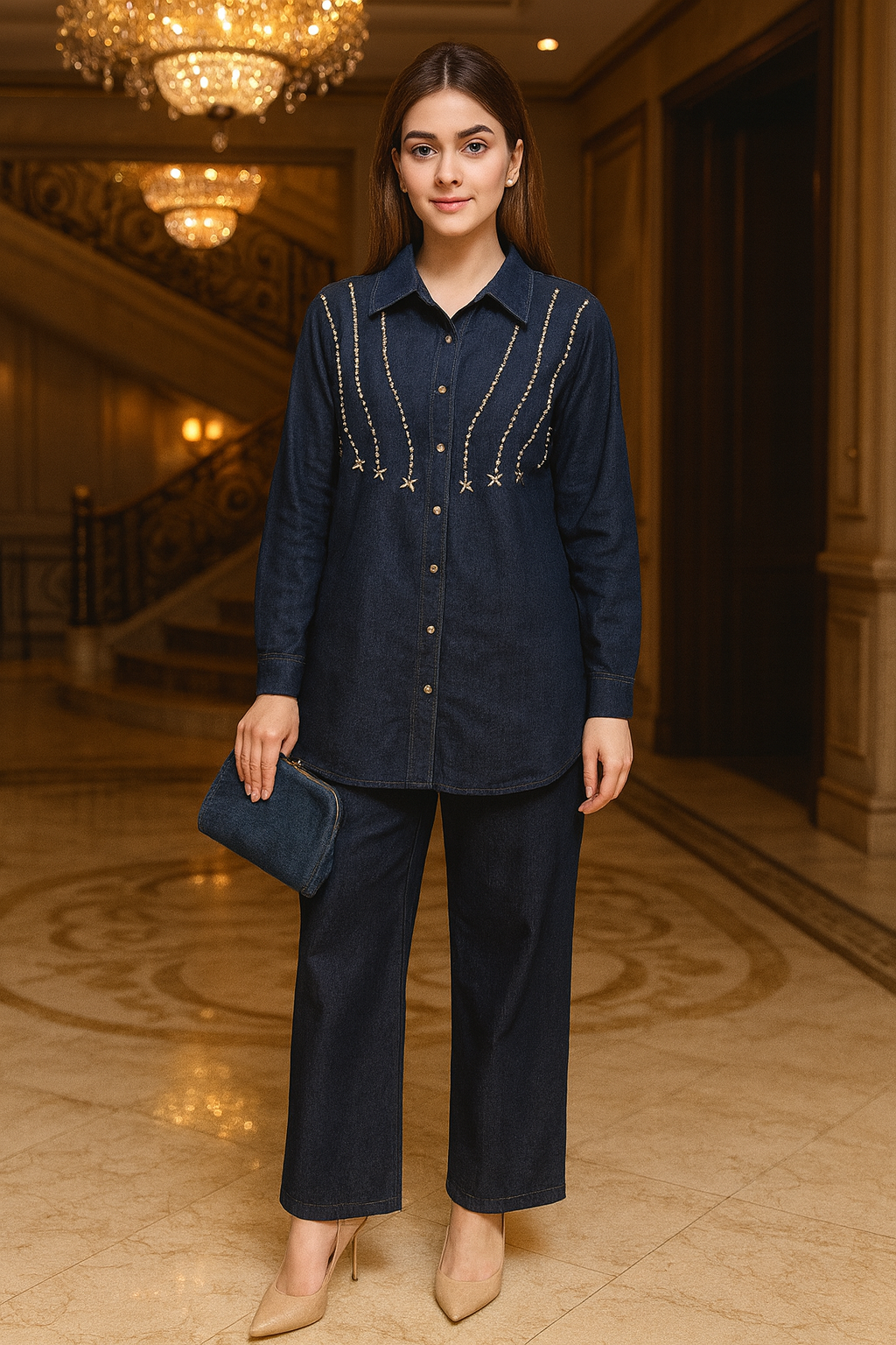 SOLID TEAR DENIM CORD SET FREE SIZE TILL TO 4XL