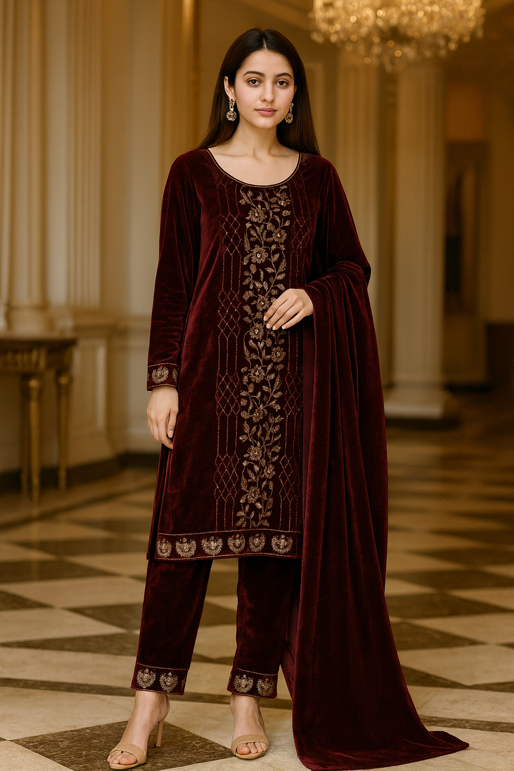 velvet suits flower design free size till to 2xl