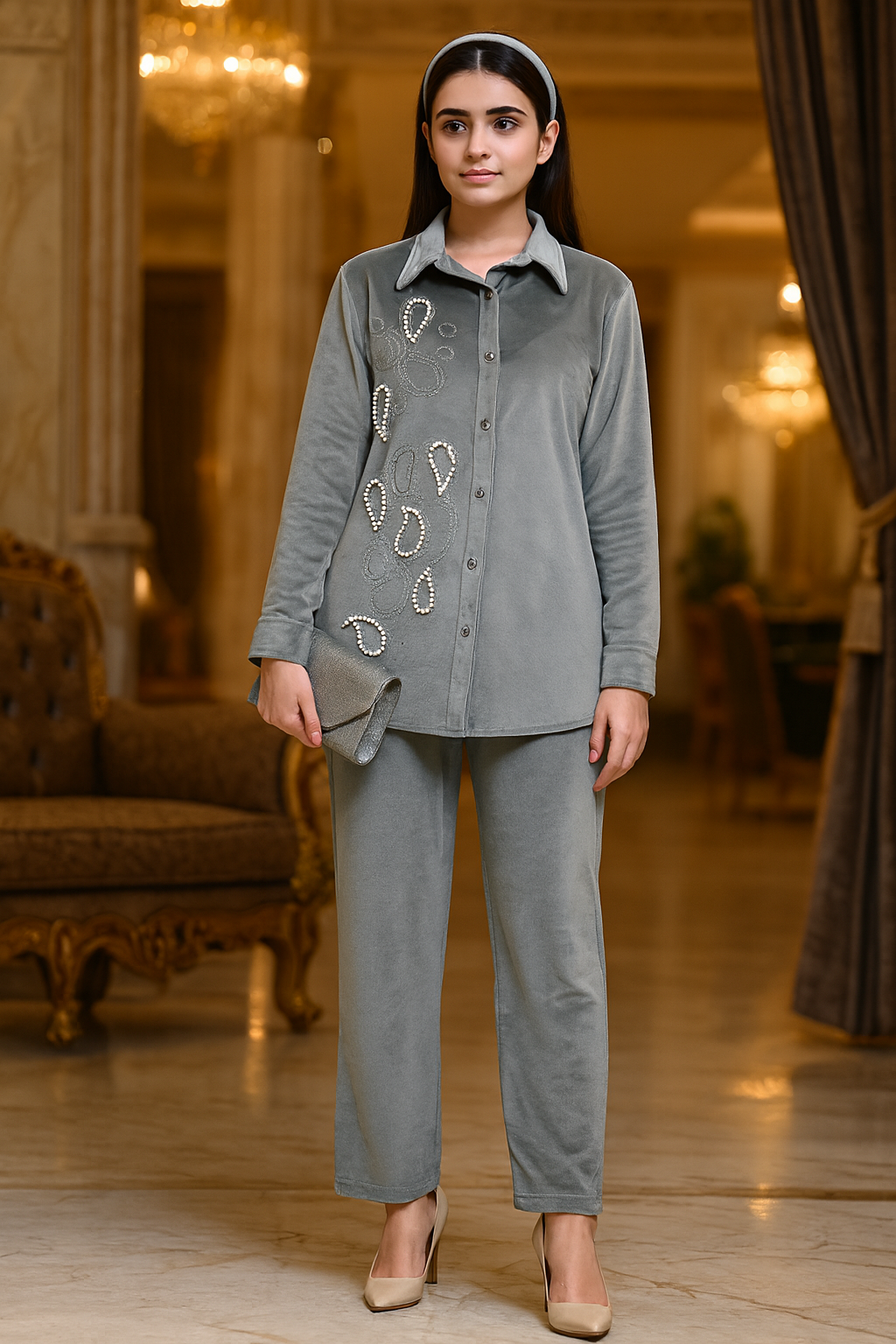 SIDE PEALS VELVET CORD SET FREE SIZE TILL TO 3XL