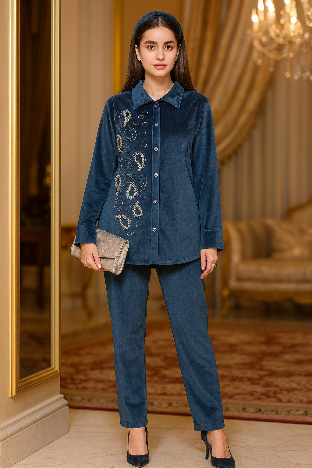 SIDE PEALS VELVET CORD SET FREE SIZE TILL TO 3XL