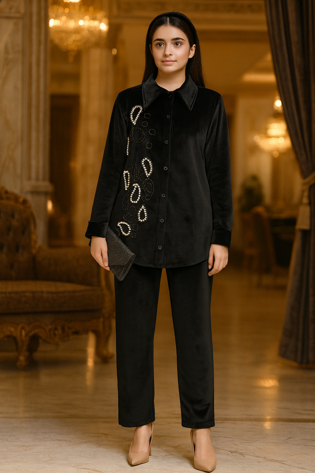 SIDE PEALS VELVET CORD SET FREE SIZE TILL TO 3XL