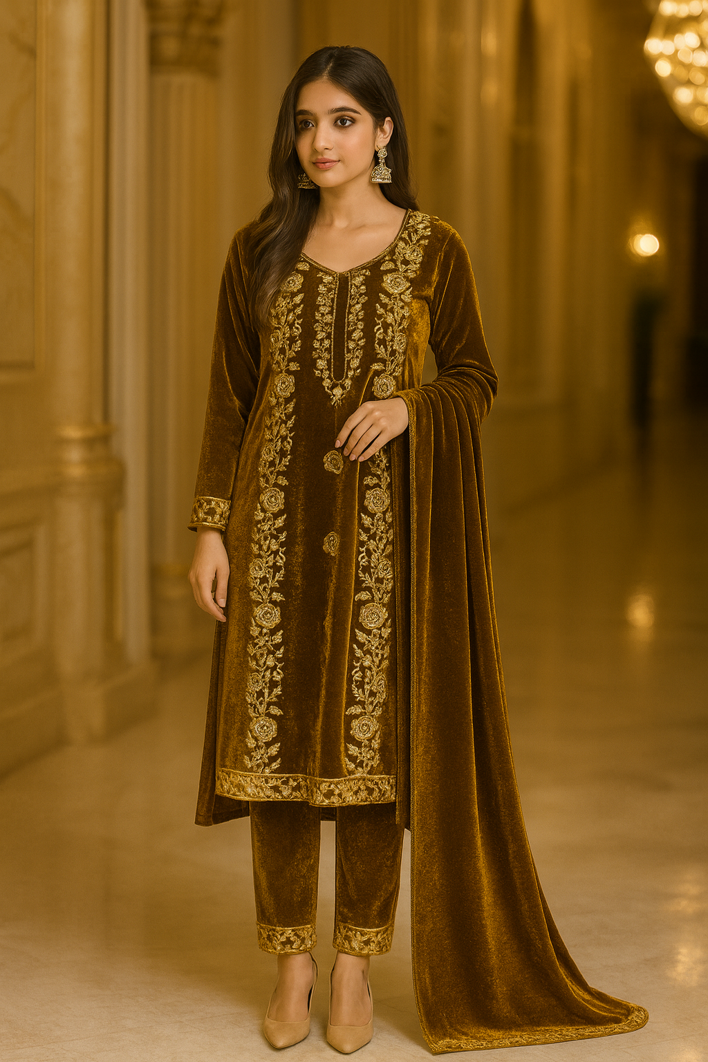 Embriodered.  velvet suit free size till to 2xl