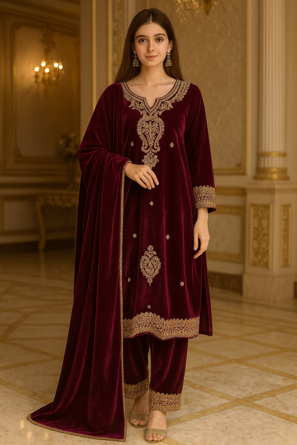 VELVET SUIT FREE SIZE TILL TO 5XL