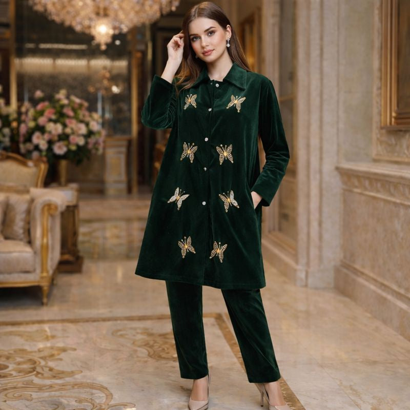 velvet butterfly coat set free size till to xl