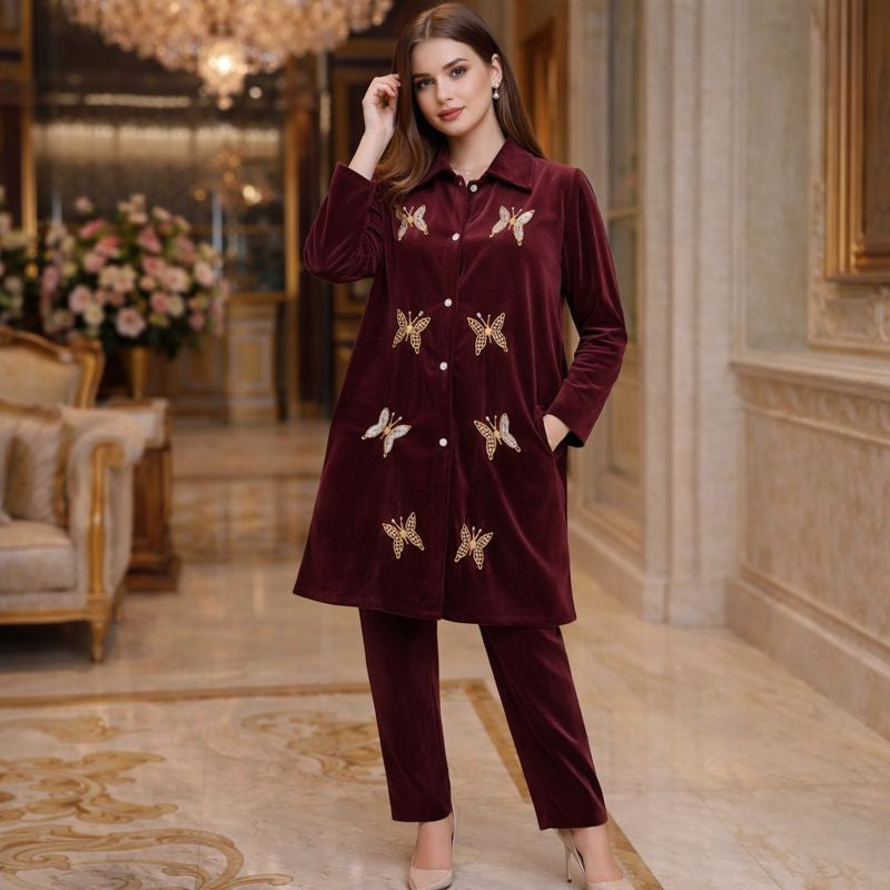 velvet butterfly coat set free size till to xl