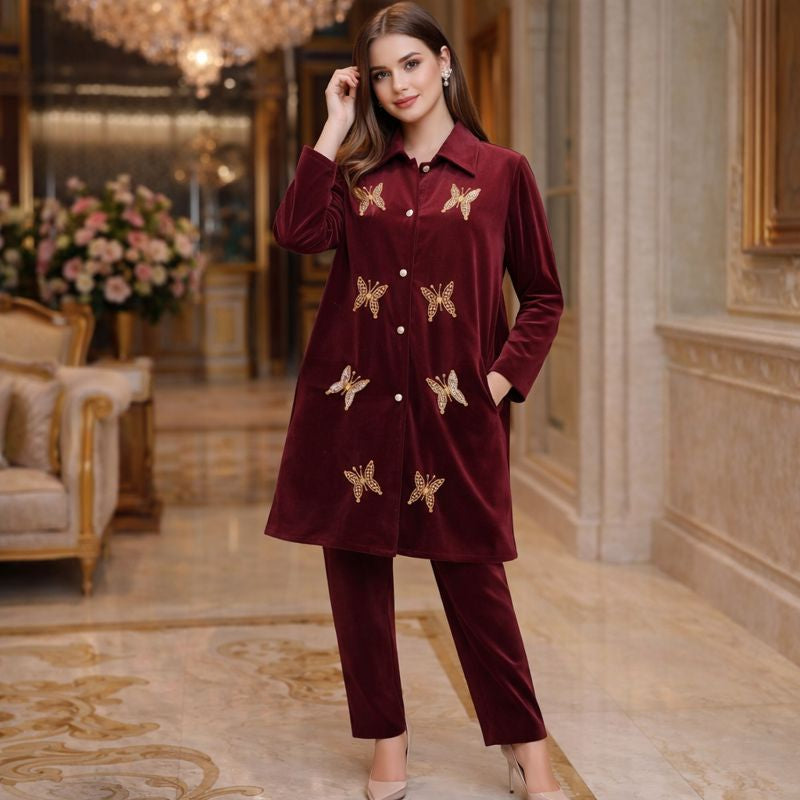 velvet butterfly coat set free size till to xl