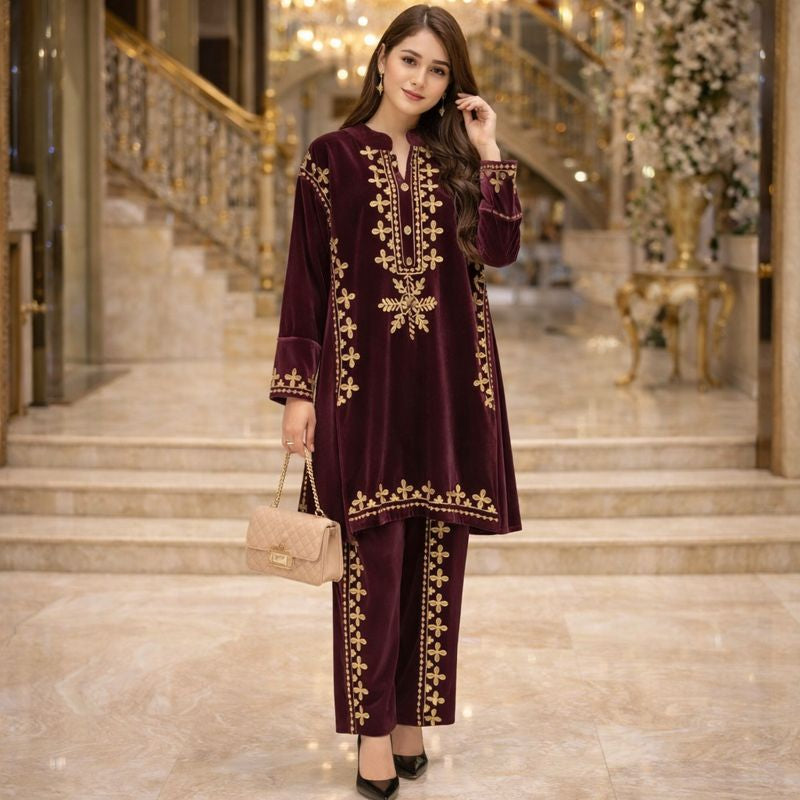 EMBROIDED CORD SET FREE SIZE TILL TO 3XL