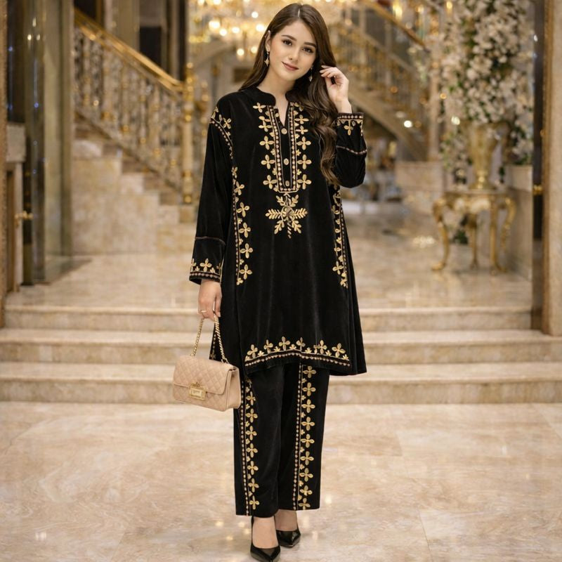 EMBROIDED CORD SET FREE SIZE TILL TO 3XL