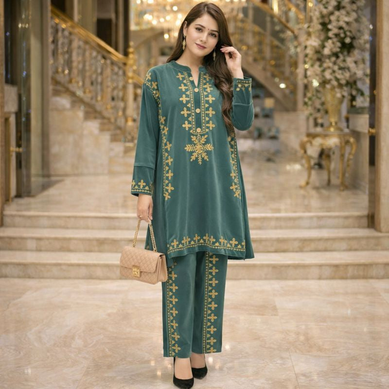 EMBROIDED CORD SET FREE SIZE TILL TO 3XL