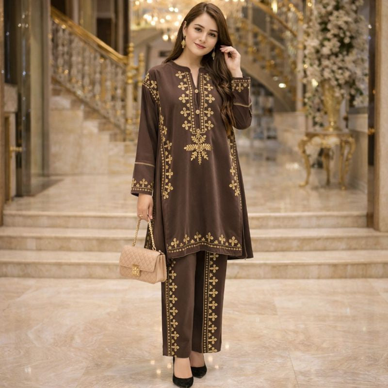 EMBROIDED CORD SET FREE SIZE TILL TO 3XL