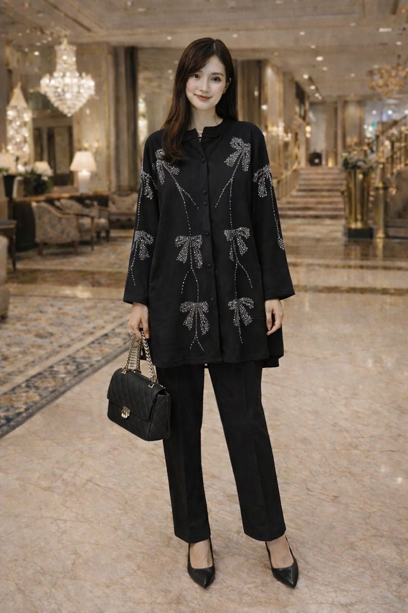 Big bow velvet cord set free size till to 5xl