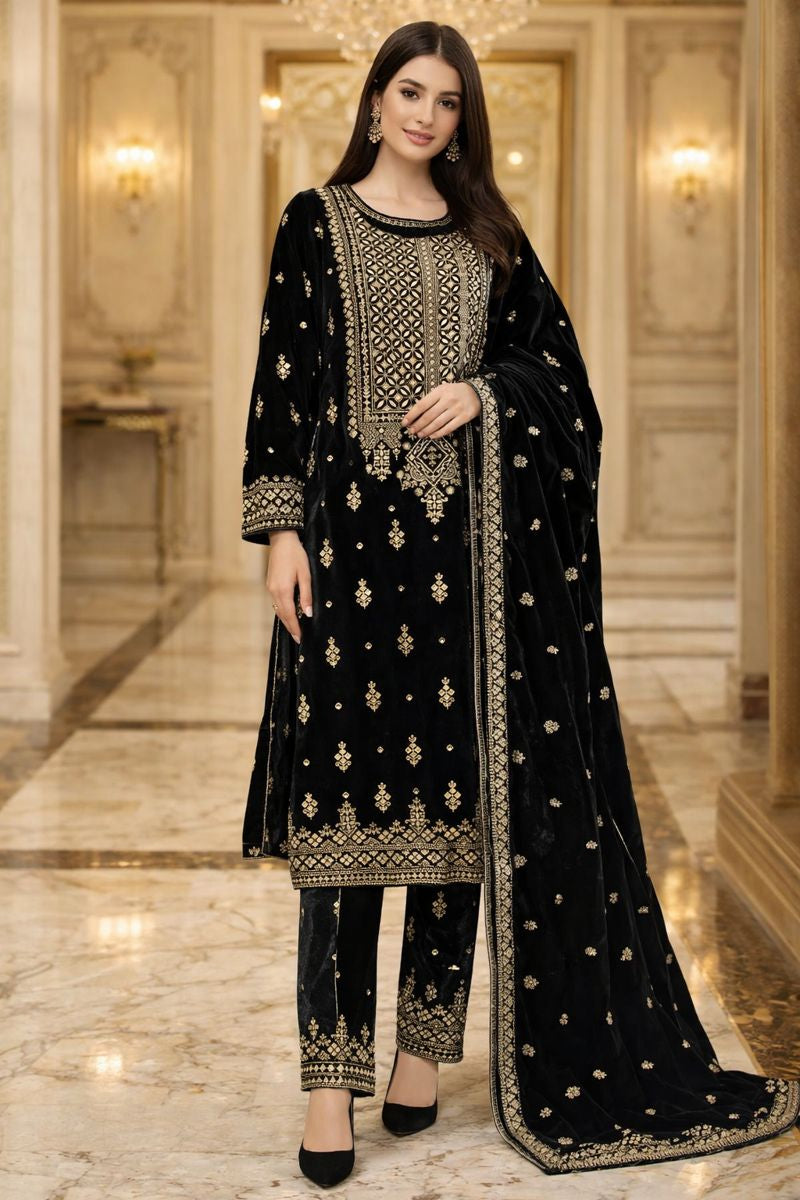 velvet Embroidery suit free size till to 2xl