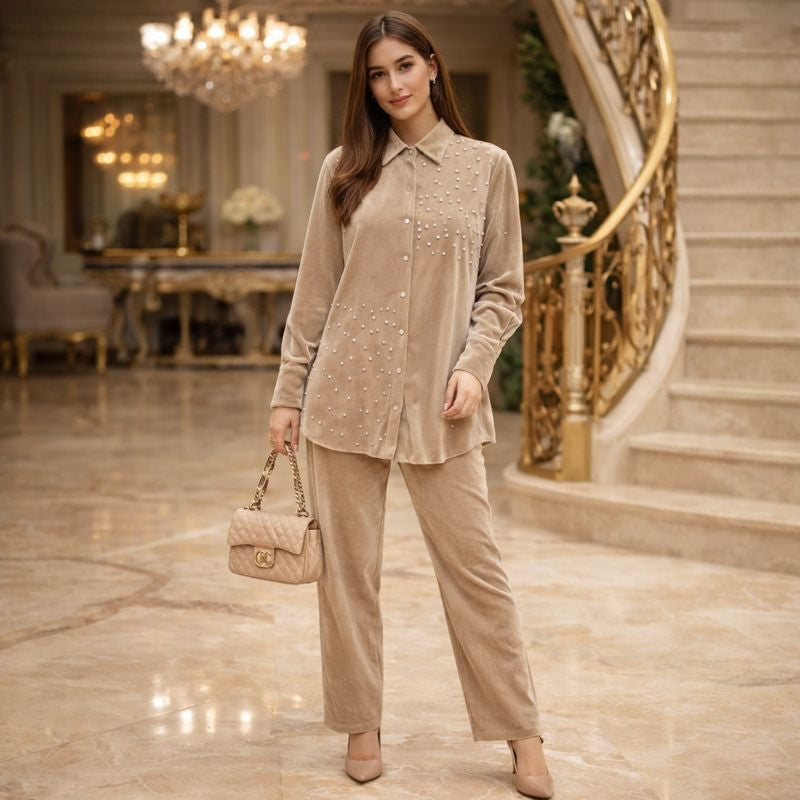 PANEL WORK VELVET CORD SET FREE SIZE TILL TO 3XL