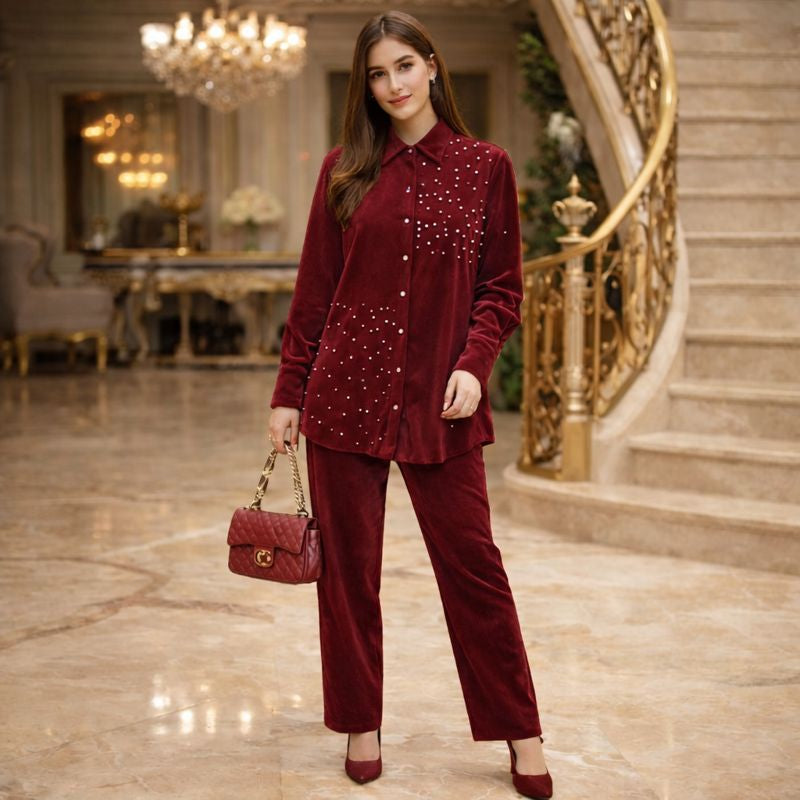 PANEL WORK VELVET CORD SET FREE SIZE TILL TO 3XL