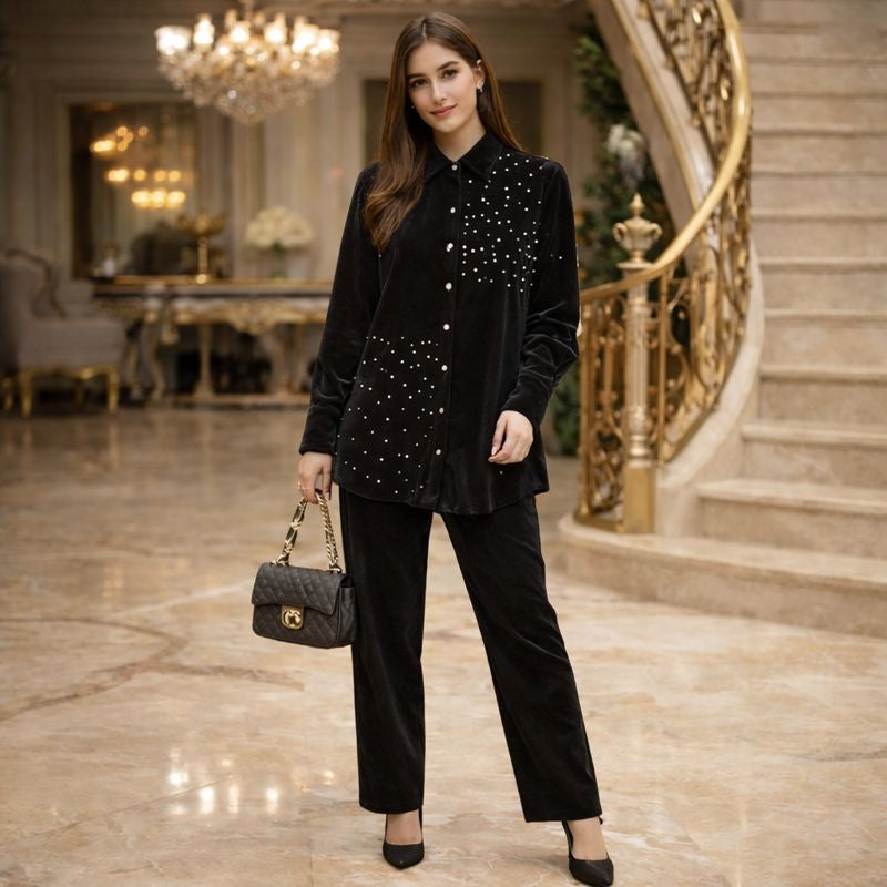 PANEL WORK VELVET CORD SET FREE SIZE TILL TO 3XL