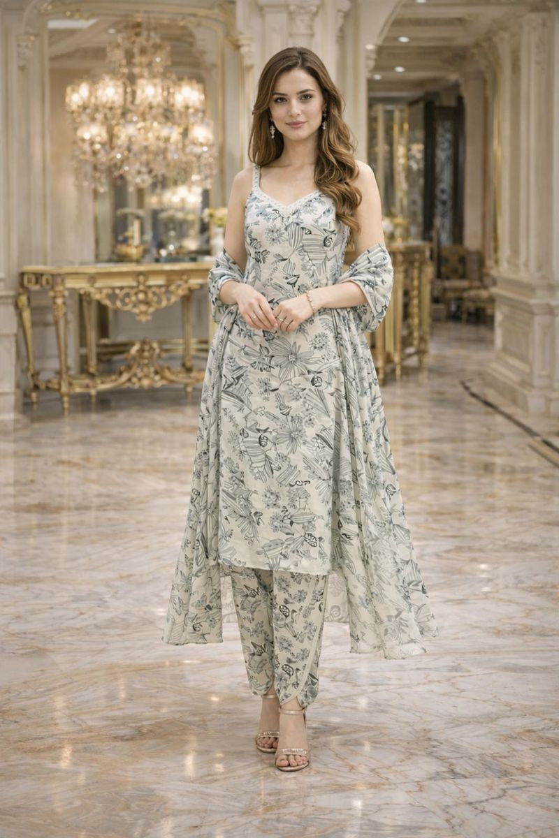 STEP KURTI WITH TULIP PANT FREE SIZE  TILL TO 2XL