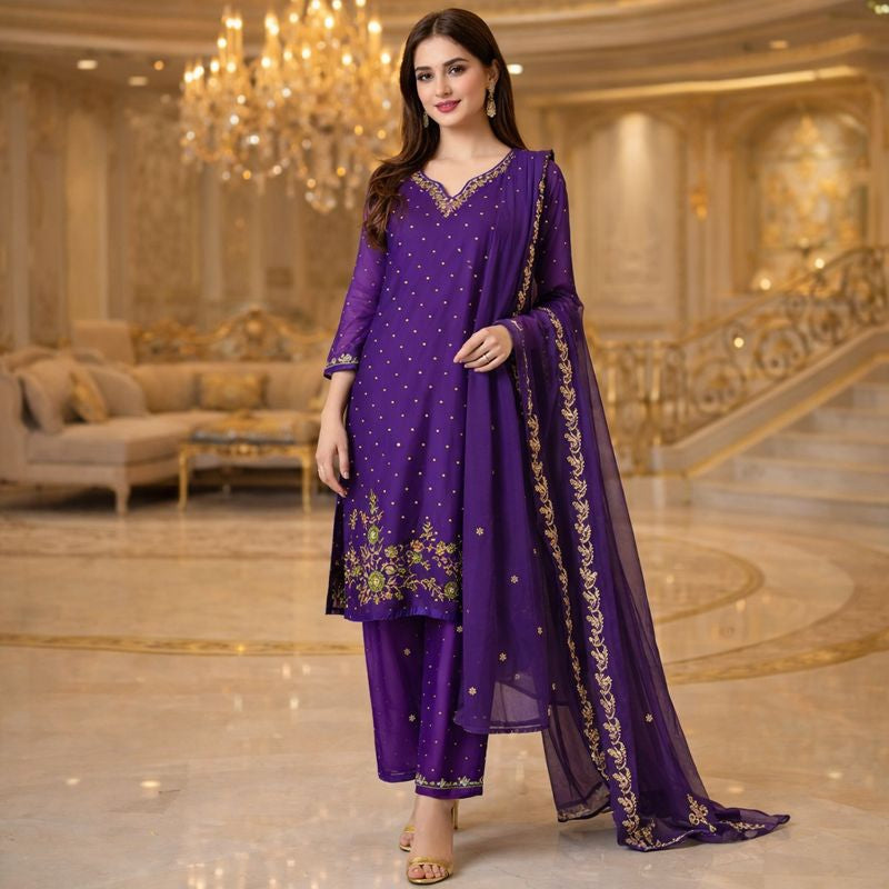 EMBROIDARY PARTY WEAR SUIT FREE SIZE TILL TO 2XL