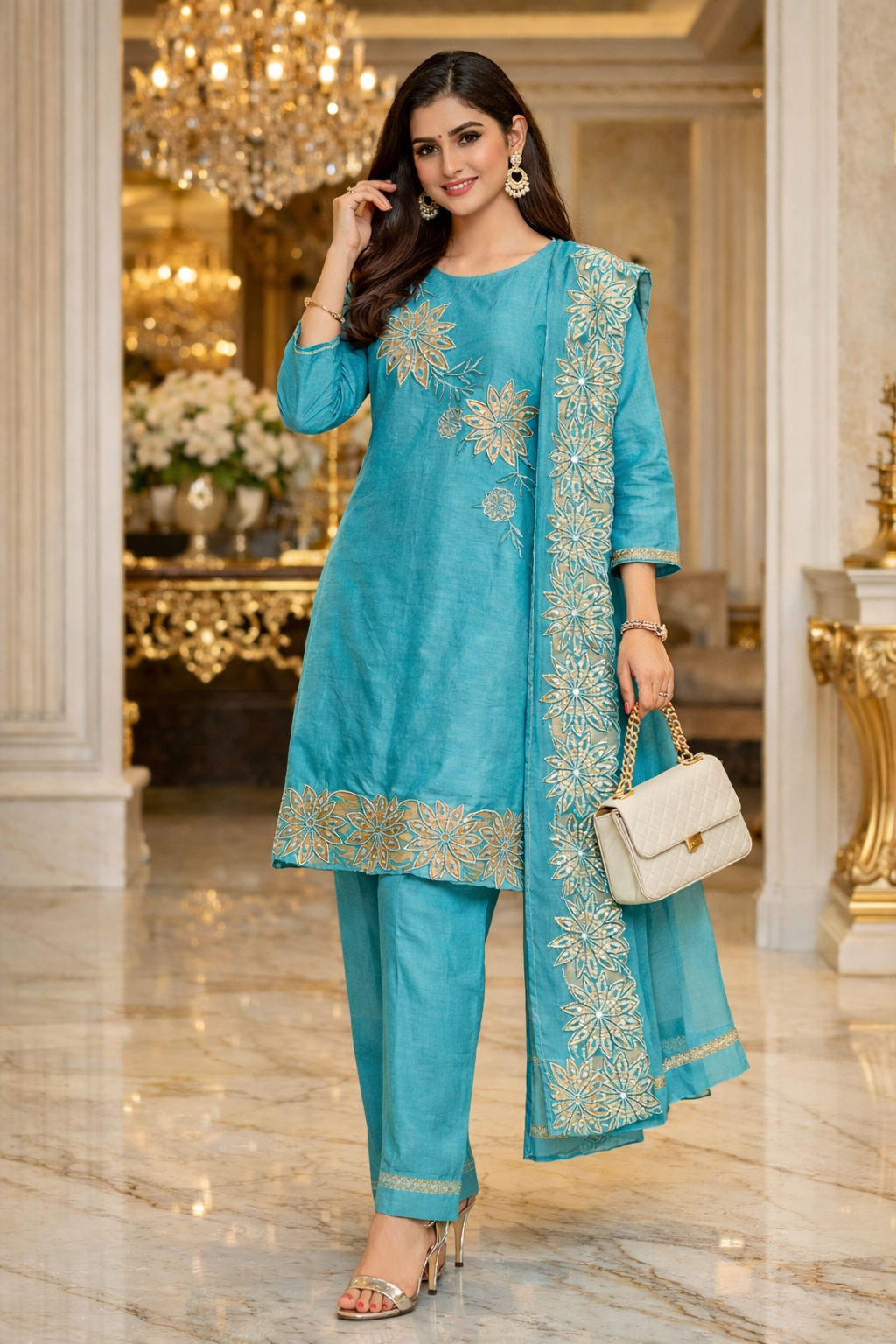EMBROIDED FLOWER SUIT WITH STRAIGHT PANT GOOD TILL TO 5XL