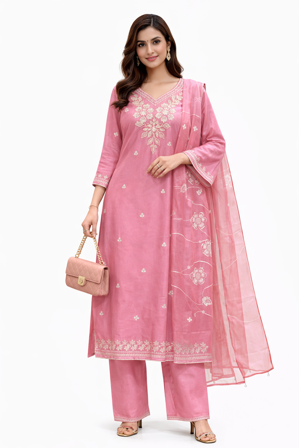 EMBROIDED FLOWER SUIT WITH STAIGHT PANT GOOD TILL TO 5XL
