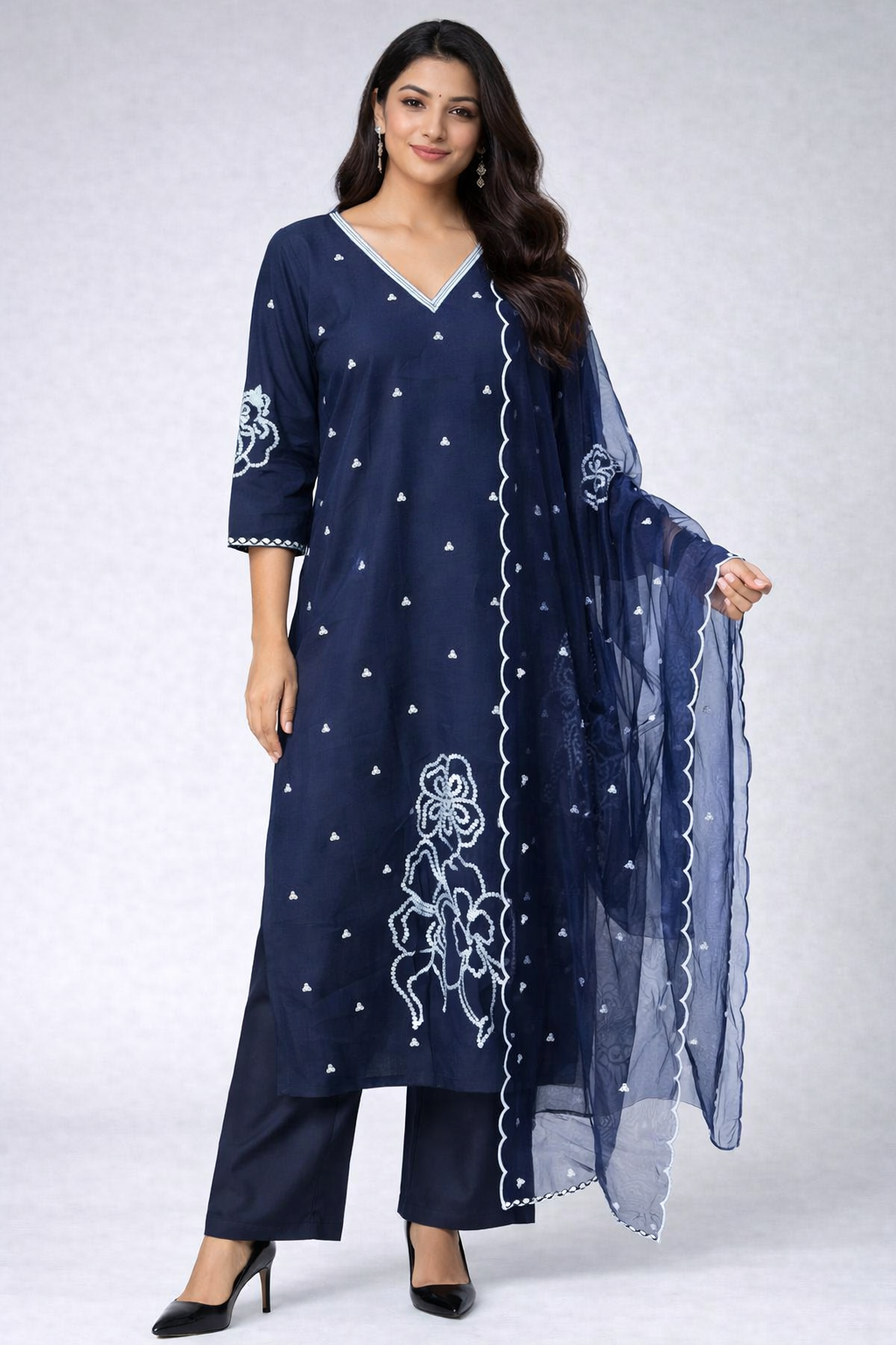 V NECK EMBROIDED SUIT GOOD TILL TO 2XL