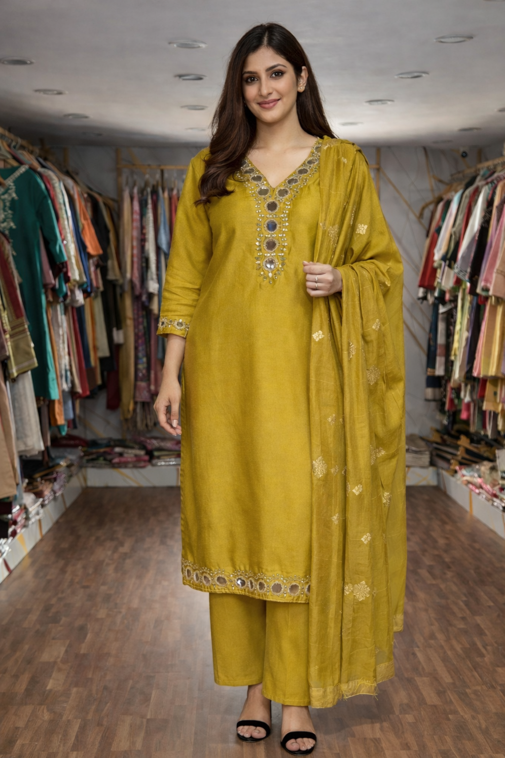 V NECK MIRROR WORK SUIT GOOD TILL TO 2XL