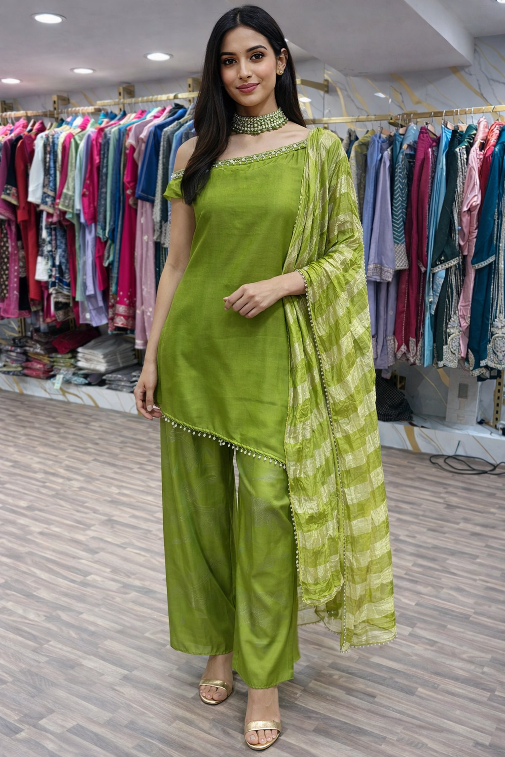 OFF SHOULDER SUIT WITH PLAZZO GOOD TILL TO 2XL