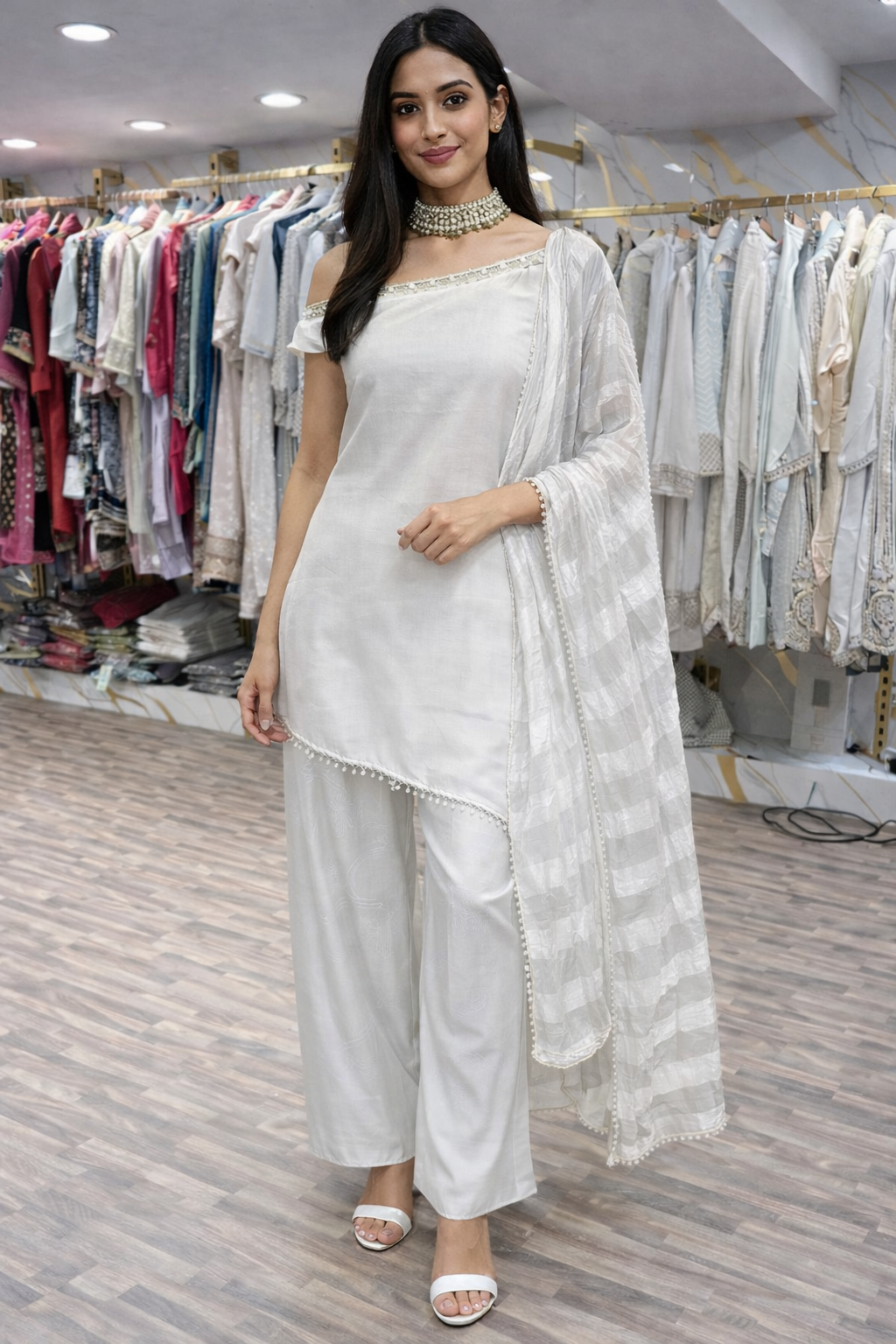 OFF SHOULDER SUIT WITH PLAZZO GOOD TILL TO 2XL