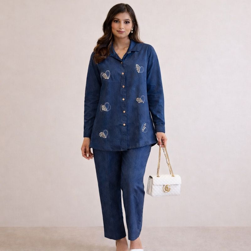 DENIM HEART CORD SET GOOD TILL TOO L TO 5XL
