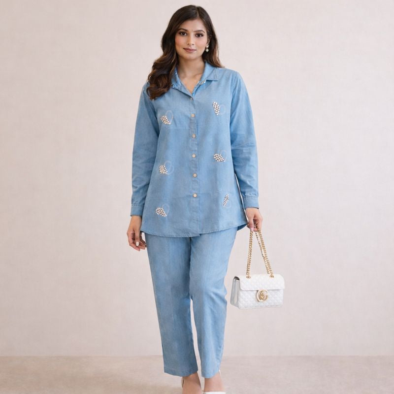 DENIM HEART CORD SET GOOD TILL TOO L TO 5XL