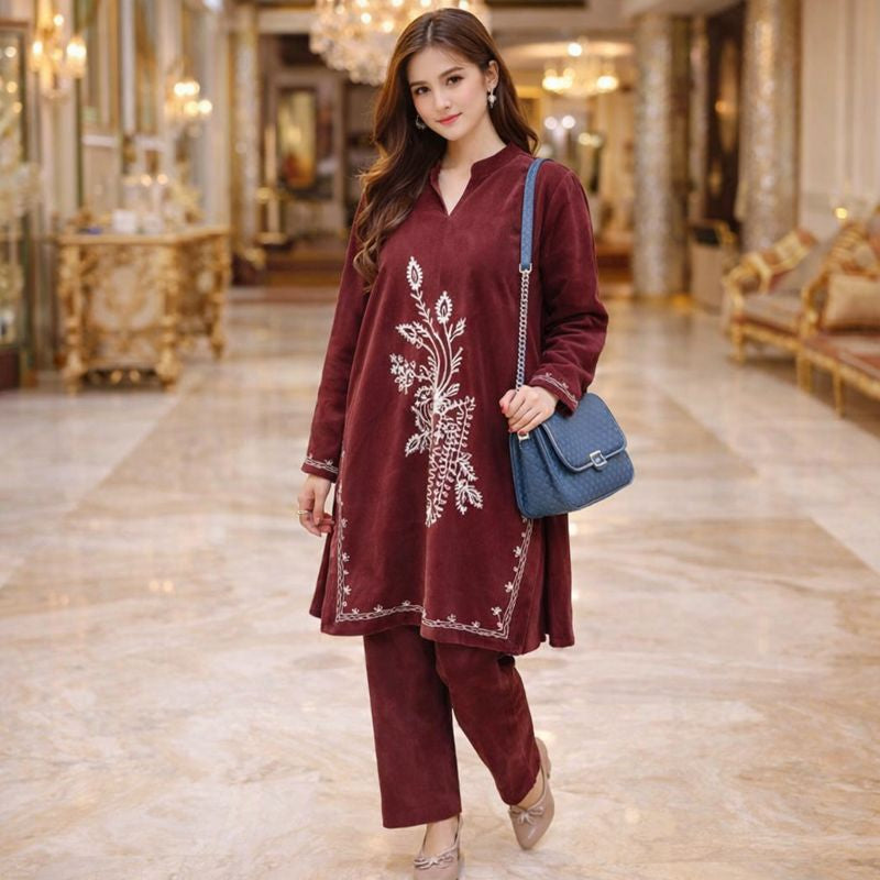 KASHMIRI EMBROIDARY VELVET CORD SET