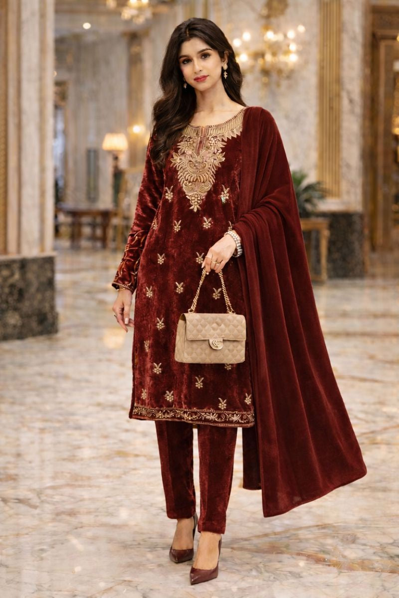 EMBROIDARY VELVET SUIT