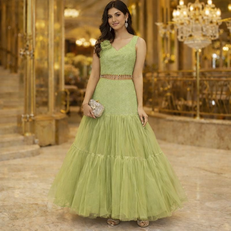 CROP TOP WITH FLUFFY NET LENGHA FREE SIZE TILL TO XL