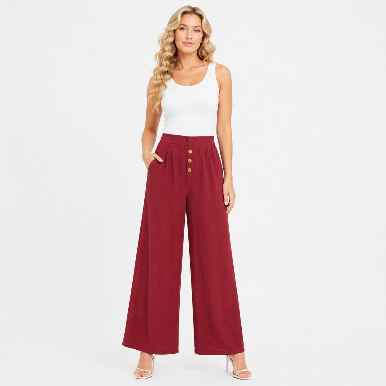 wine color Wide-Leg Palazzo Pants