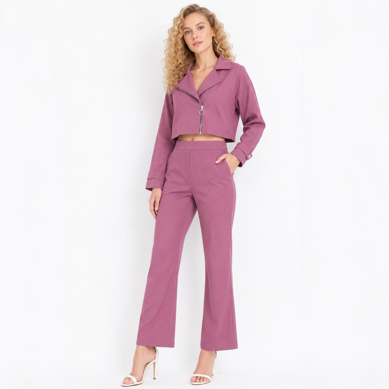 crop jacket with straight bottom cord set