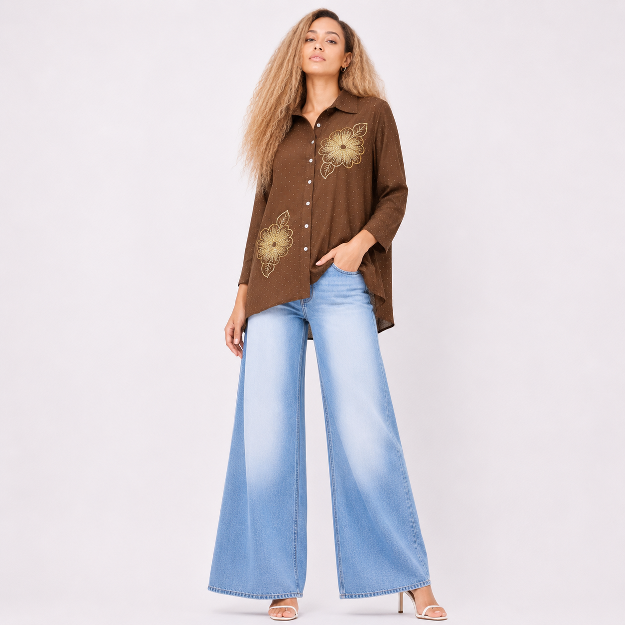 2 patch flower shirt style top