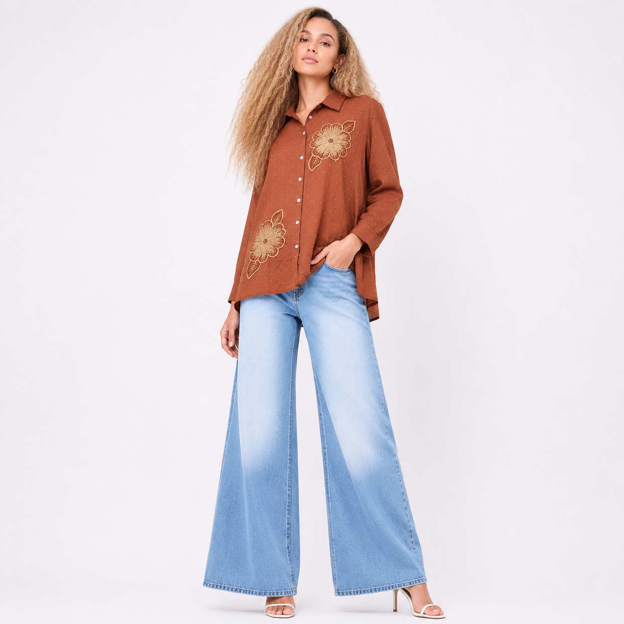 2 patch flower shirt style top