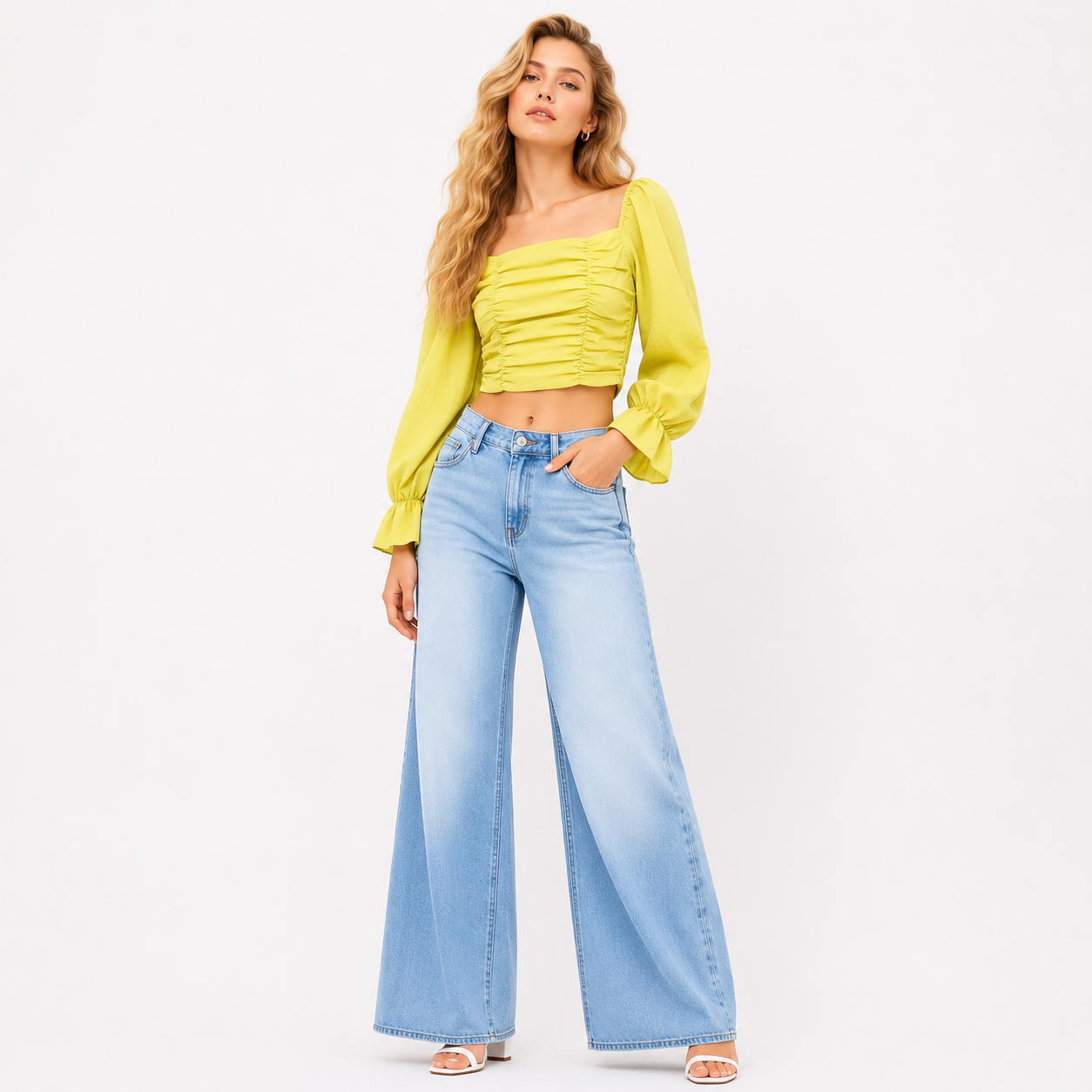 FRILL SLEEVE CROP TOP