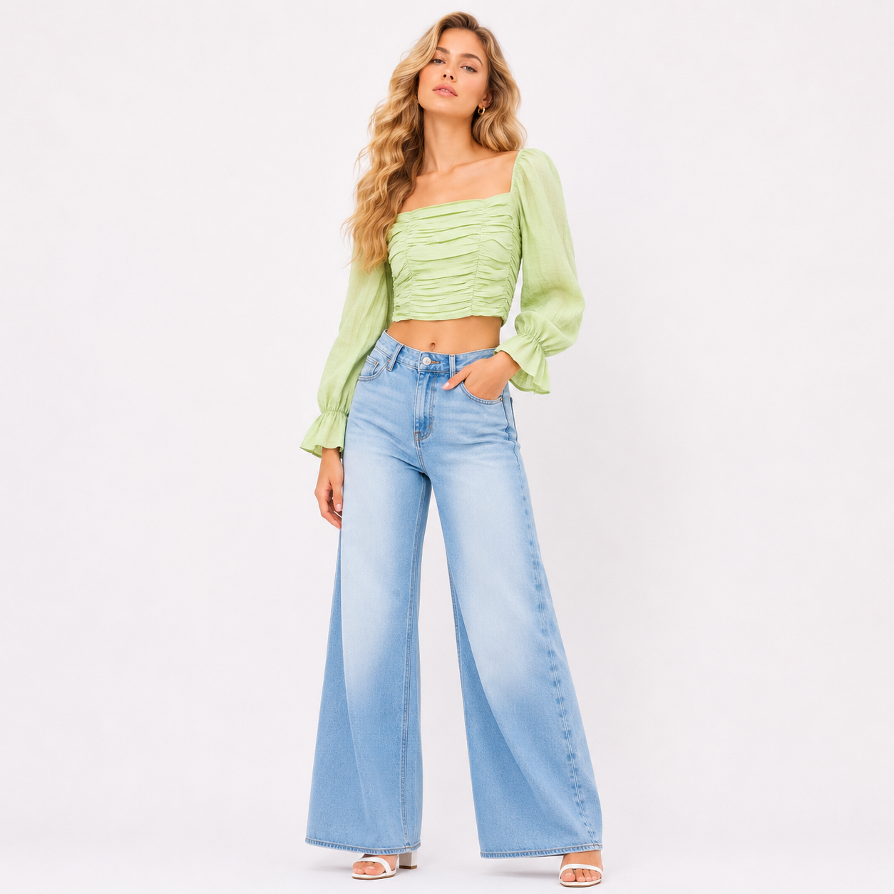 FRILL SLEEVE CROP TOP