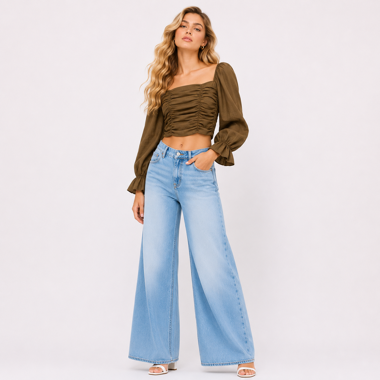 FRILL SLEEVE CROP TOP
