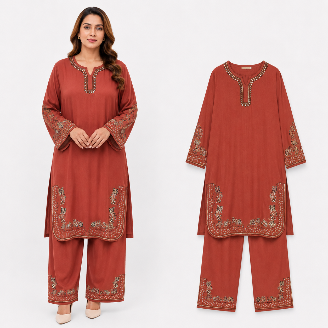 V-Neck with Embroidered KURTI STYLE CORD SET