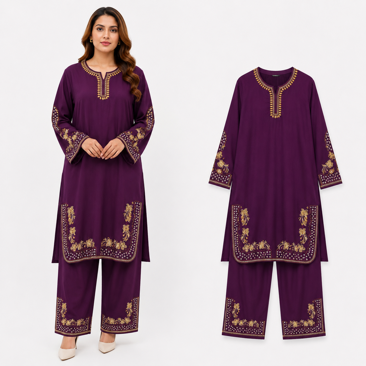 V-Neck with Embroidered KURTI STYLE CORD SET