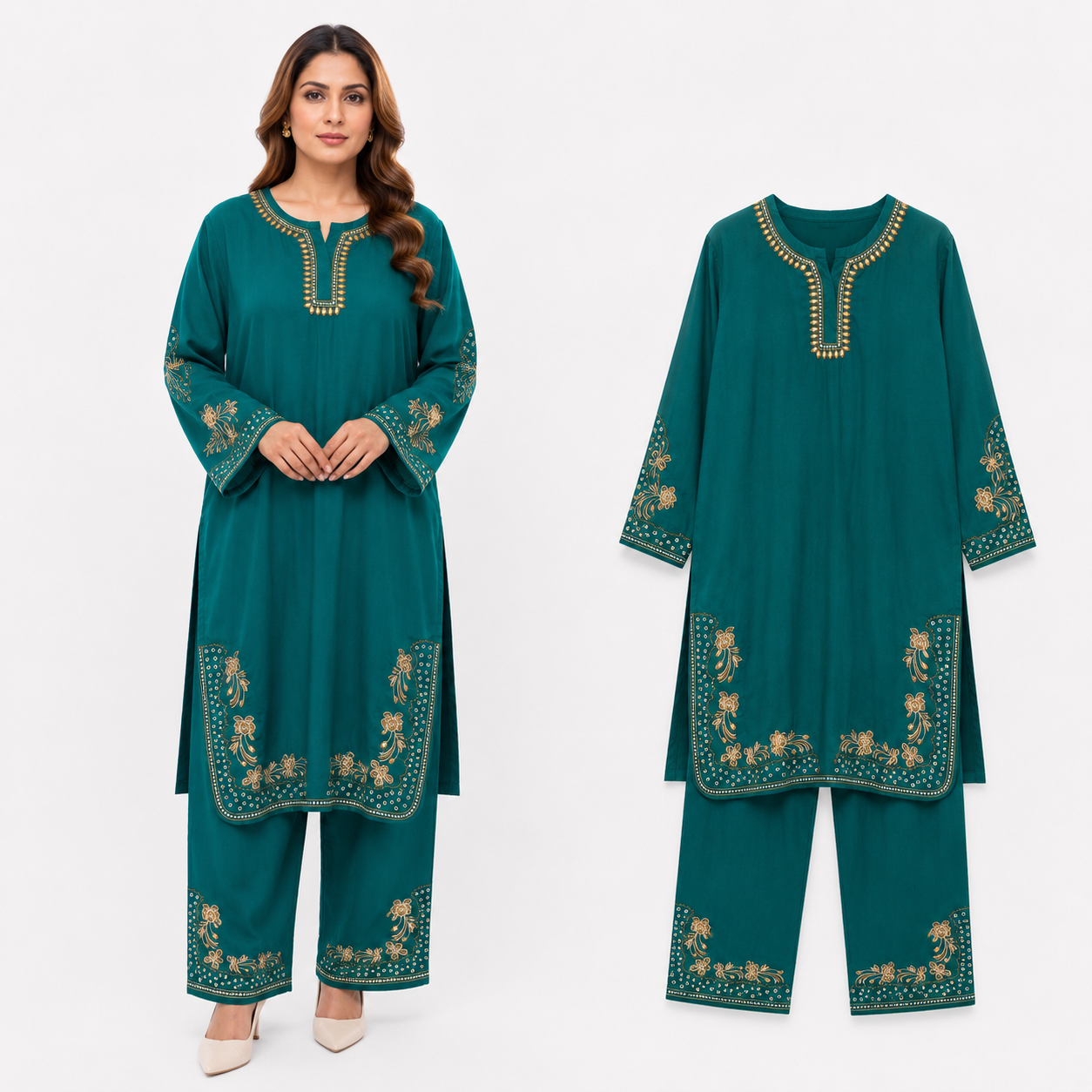 V-Neck with Embroidered KURTI STYLE CORD SET