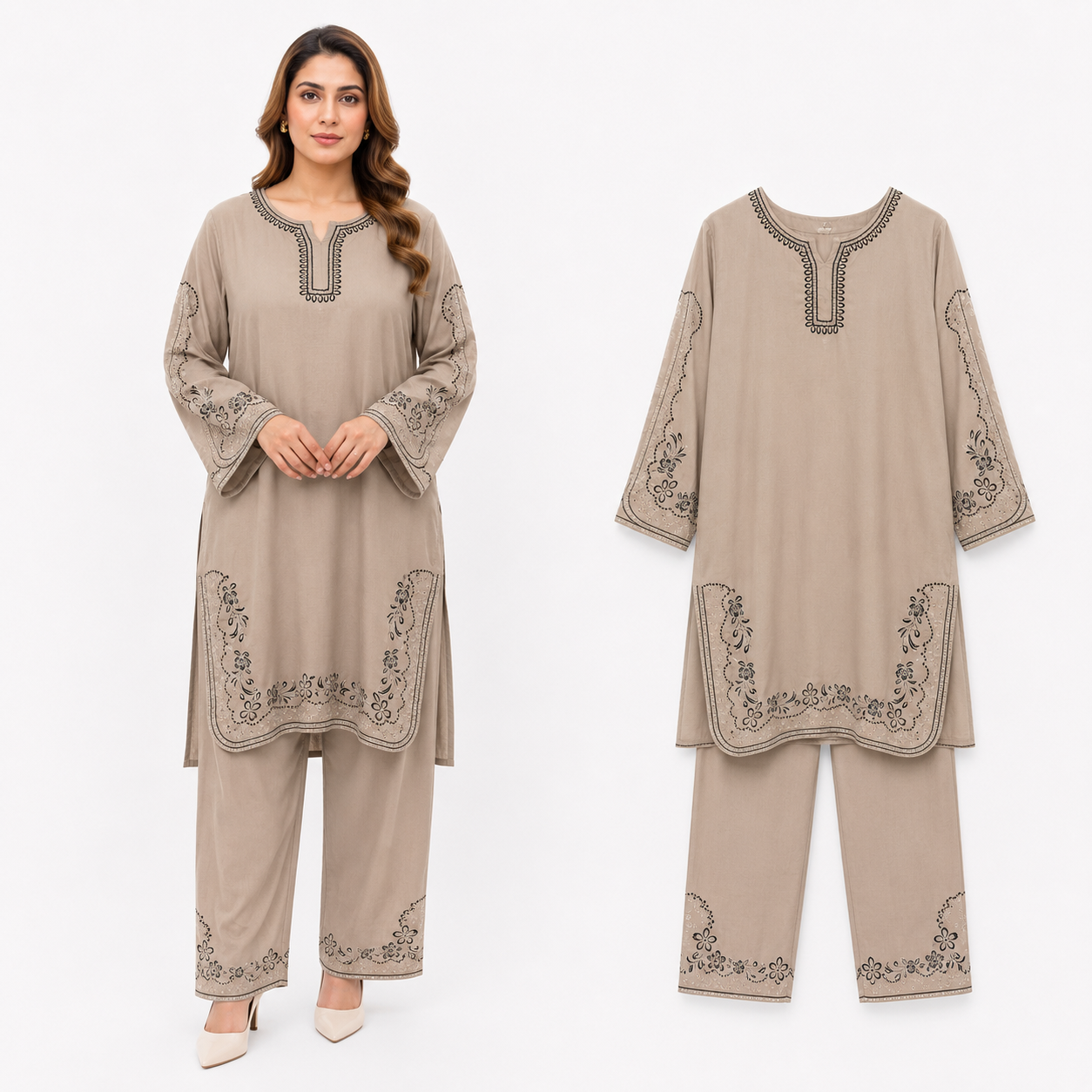 V-Neck with Embroidered KURTI STYLE CORD SET