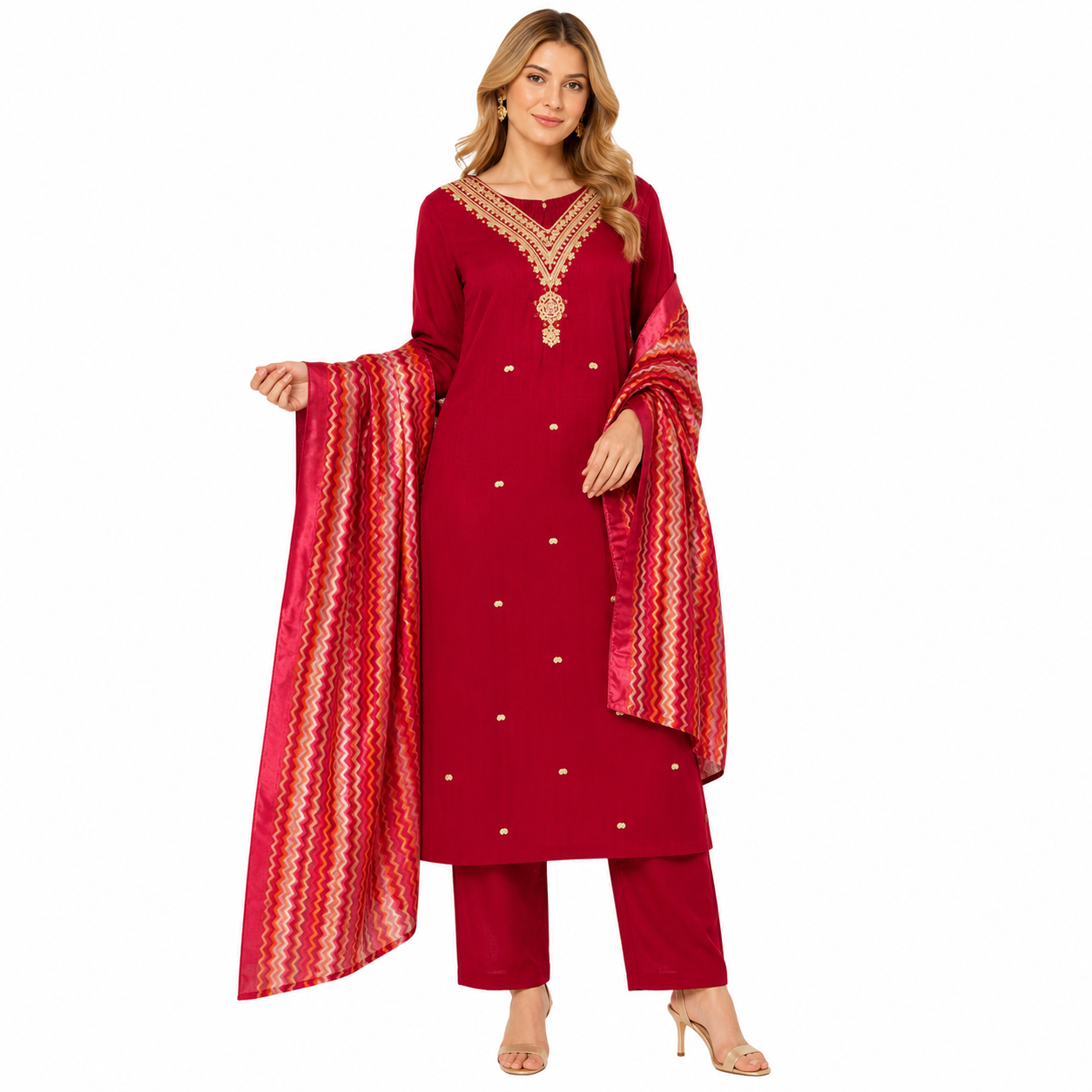 V NECK PRINTED CHUNNI SUIT